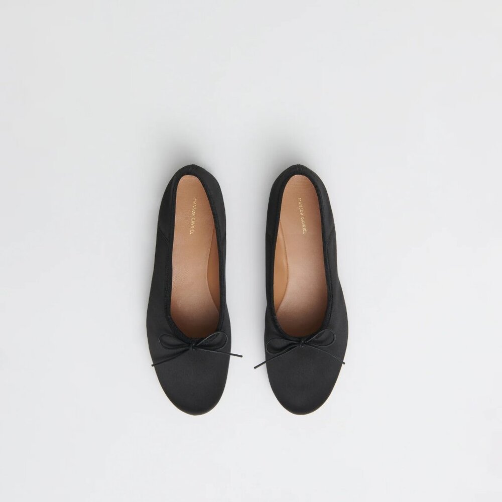 NWT: Mansur Gavriel Dream Ballerina Flat Black Satin - New in Box Unworn